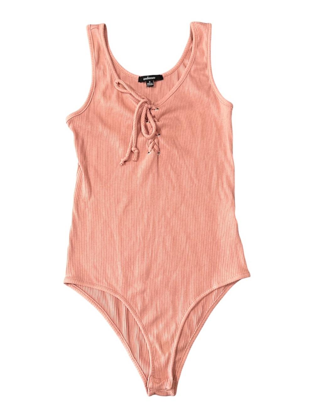 Ambiance Ribbed Lace-Up One-Piece pink bodysuit Sz S